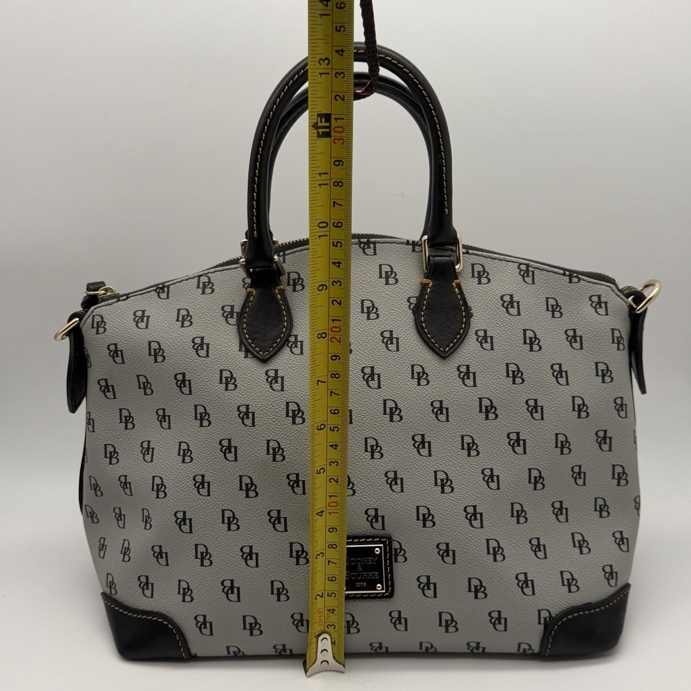 Dooney & Bourke 1975 DB Logo Satchel Gray Black Leather Red Lining Purse - Picture 4 of 10